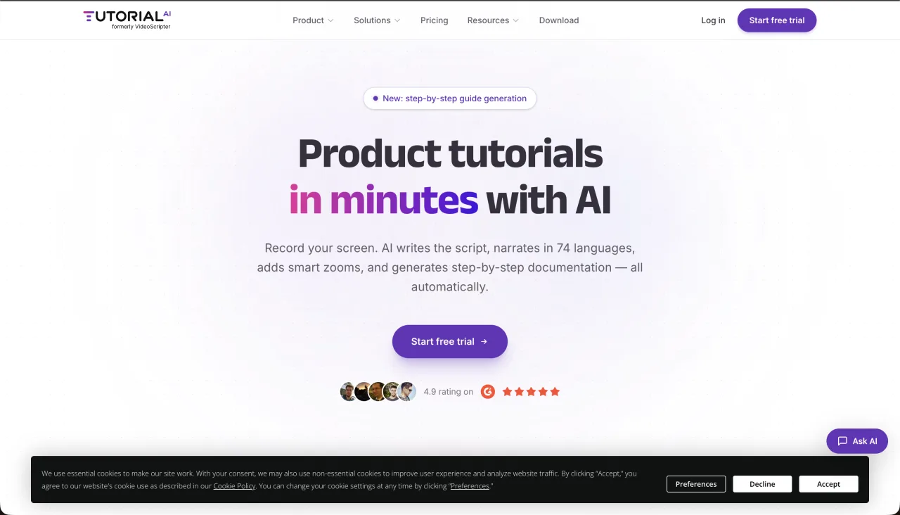 Tutorial.ai homepage