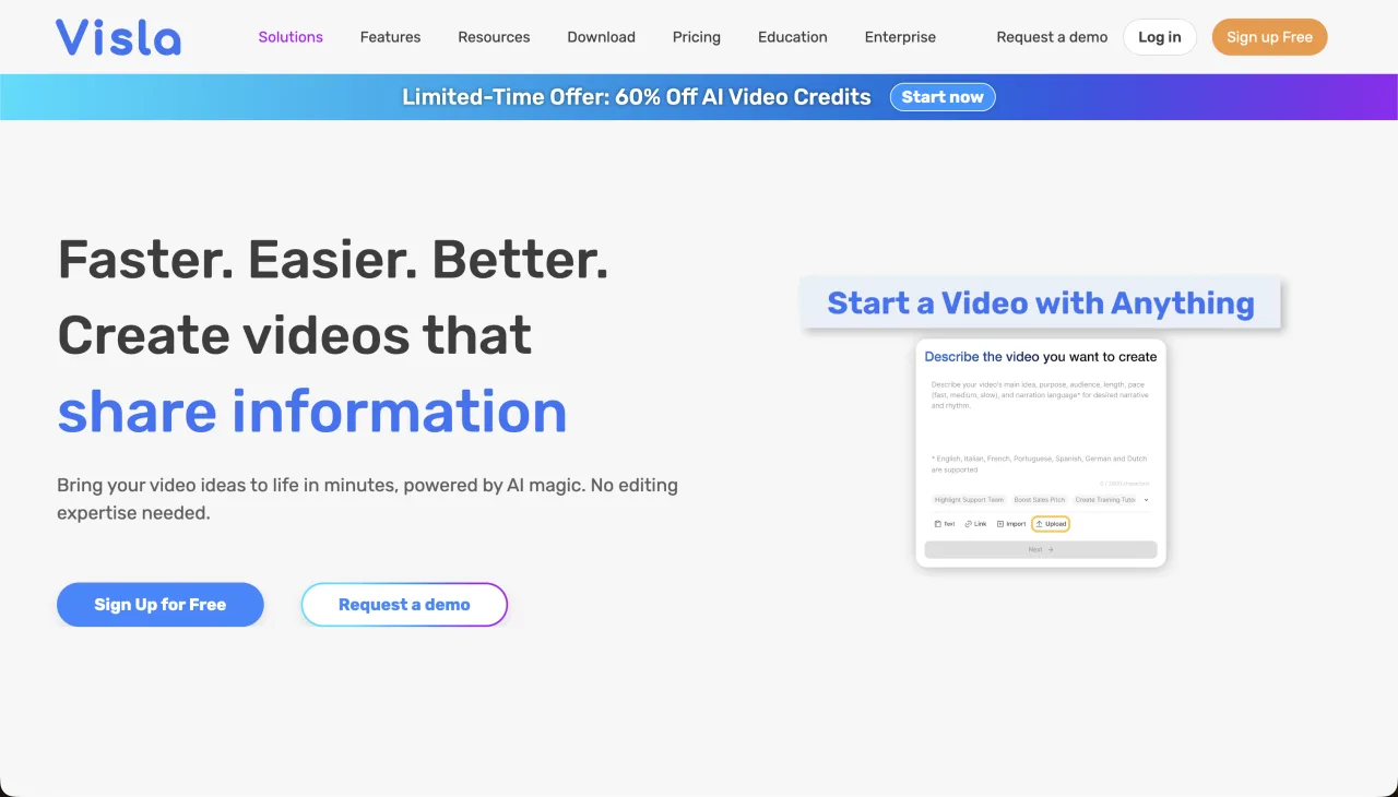 Visla product homepage